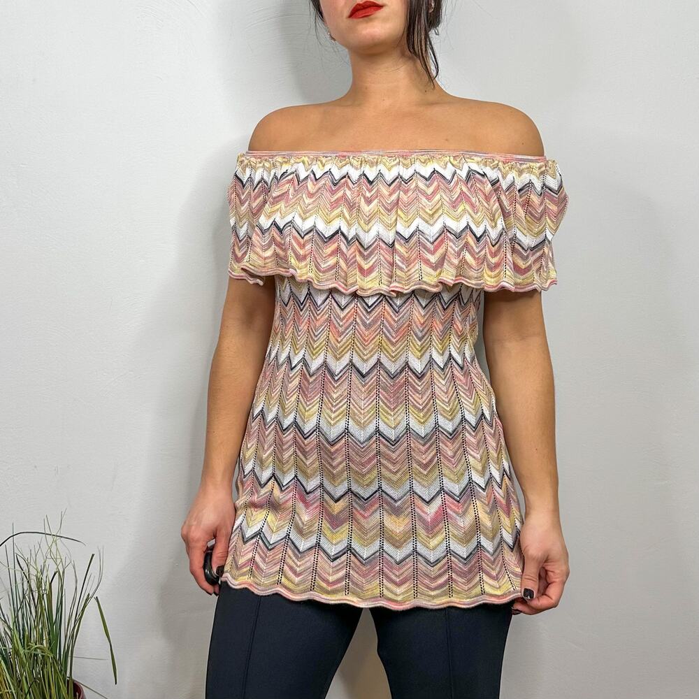 White House Black Market Pink Knit Chevron Off The Shoulder Blouse